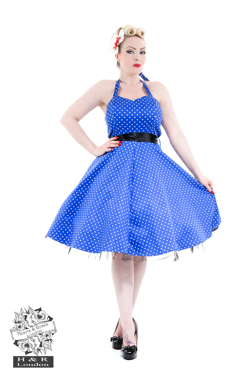 Blue Satin 50s Prom Swing Dress